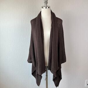 Vintage 90s Chocolate Brown Knit Cardigan Shawl One Size Boho